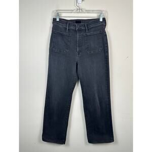 MOTHER High-Rise Wide Leg Jeans in Washed Black